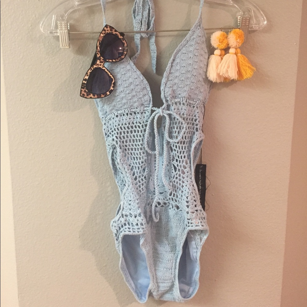 LisaMaree baby blue crochet swim suit